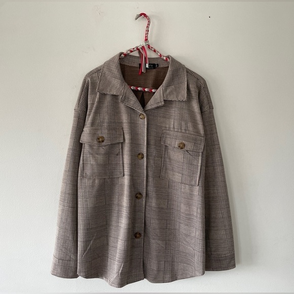 Nwot Guilty Brow Black Herringbone Button Up Shacket Women's XL - Picture 1 of 13